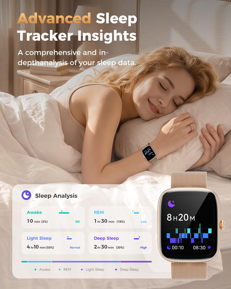 Smart Watches for Women Android/iPhone, Fitness Trackers with Answer/Call | Sleep Tracker/Step Counter/Heart Rate/SpO2 Monitor, Health Watch for 100+ Sports Modes, IP68 Waterproof, 2 Changeable Bands Gold