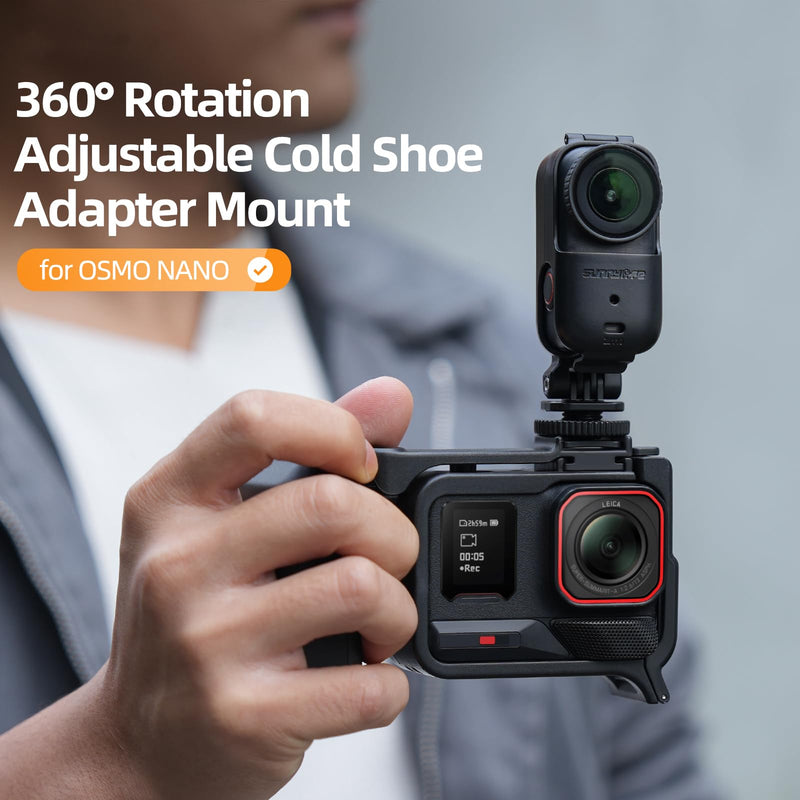 Foldable Cold Shoe Adapter Mount for DJI OSMO Nano, 360 Degree Rotatable 180 Degree Tiltable OSMO Nano Holder for Cage Frame/DSL Camera, Horizontal-to-Vertical Shooting
