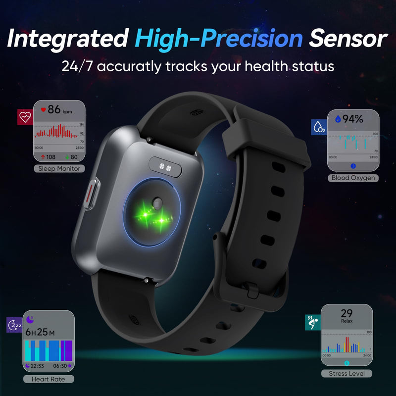 Smart Watches for Men Android & iPhone, 1.8" HD Alexa Built-in Smartwatches Fitness Tracker Watch with Bluetooth Calls, IP68 Waterproof, Heart Rate/Sleep/SpO2 Monitor, 110 Sport Modes - Black Deep Black