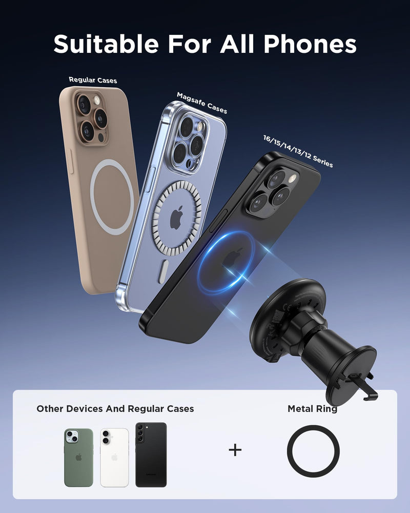 PISEN Mag-Safe Car Mount Charger - Qi2 15W Magnetic Car Phone Holder, 15W Wireless Qi2 Car Charger Mag-Safe Phone Holder, Car Vent Phone Mount Magnet Car Phone Holders for iPhone 16 15 14 13 12 Series