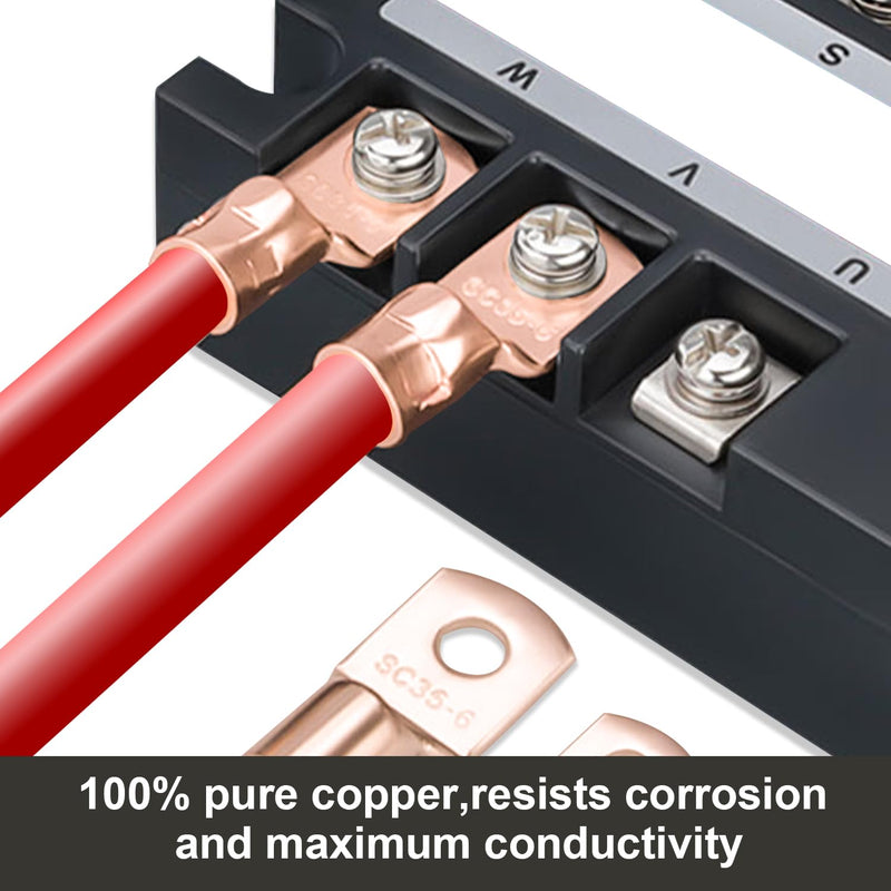 Taiss 110PCS Copper Wire Lugs,Battery lugs AWG 2/4/6/8/10/12/14/16 Gauge Copper lugs Assortment,Battery Cable Ends Copper Ring Terminals Connectors with Heat Shrink