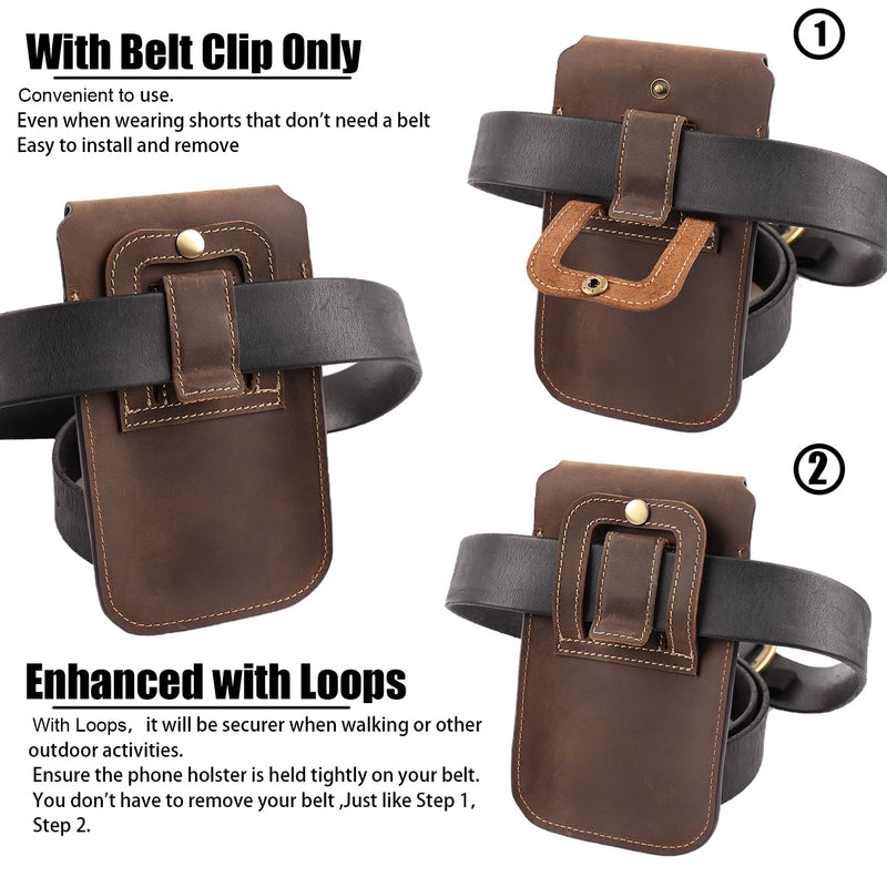 Topstache Leather Phone Holster for Belt,Flip Cell Phone Case with Belt Clip for S22 Ultra,S22 Plus,S22, Pouch for iPhone 14/13 Pro Max, Universal Smartphone Sheath X-Large Darkbrown