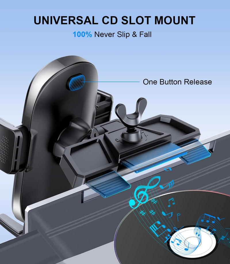 CD Phone Holder for Car, Stable CD Slot Mount for Thick Cases, 360° Viewing | Fits most 4–7-inch smartphones and GPS devices, including iPhone, Samsung Galaxy, Google Pixel, Motorola, Huawei, LG and more Black