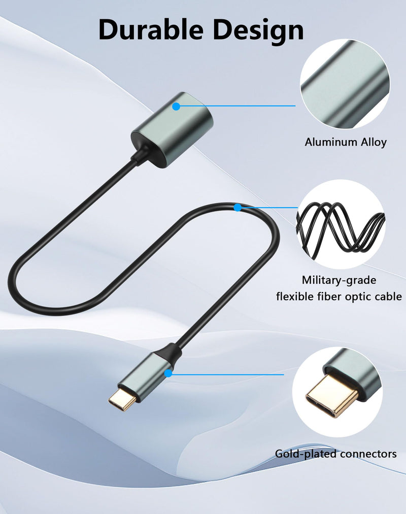 [AUSTRALIA] - CERRXIAN USB C to Toslink Optical Transmitter, Unidirectional Type C Male Input to SPDIF Port Female Output Fiber Optic Adapter for Laptop Tablet Phone - 7.87inch 