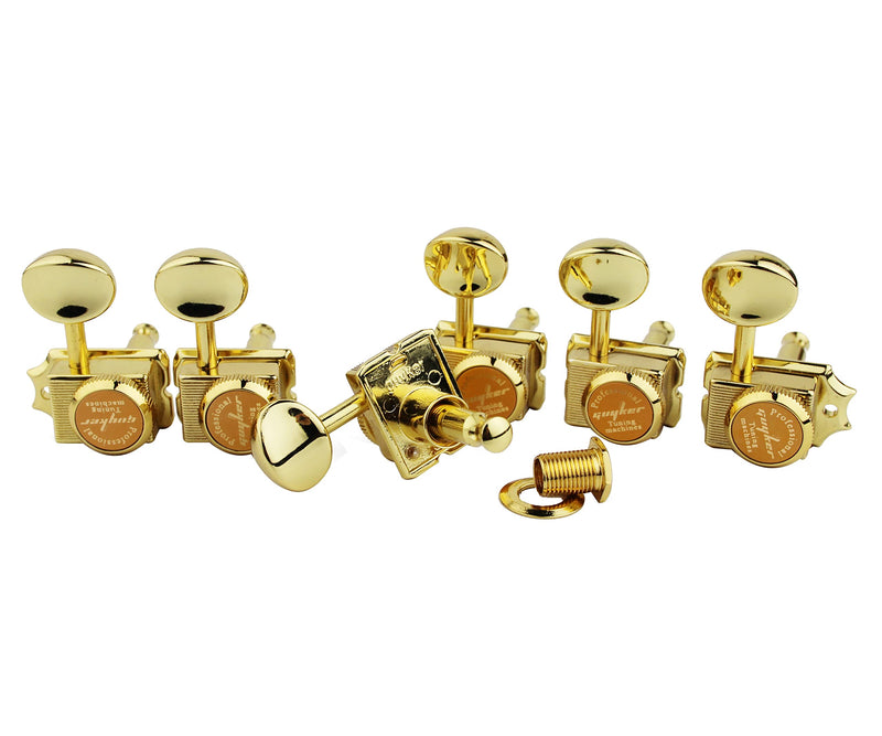 Guyker 6-in-line Vintage Guitar Lock String Tuners – Locking Tuning Key Pegs Machine Heads Replacement Parts for ST TL Style Electric Guitars Gear Ratio 1:15 – gold Golden