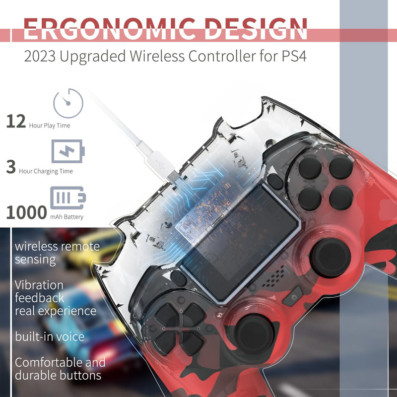 2 Pack Wireless Controller for PS4/Pro/PS3,Wireless Remote Gamepad with 1000mAh Battery | Double Shock | Audio | 6-Axis Motion Sensor | Share Button (Red + Blue) Red + Blue
