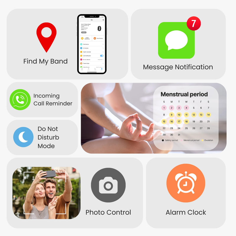 Herz P1 Smart Band + White Strap – Fitness & Sleep Tracking Wristband with Extra Adjustable Nylon Bands in Frosted White, Long Battery Life, Activity & Rest Monitoring, Splash Resistant, App Connected