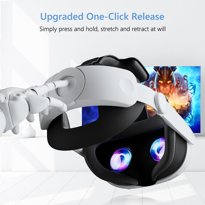 Upgraded Head Strap Compatible with 2023 Oculus Quest 3, Elite Strap for Meta Quest 3, One Click Stretch and Retract Design, VR Headset Accessories Enhanced Comfort Headstrap Replacement, White