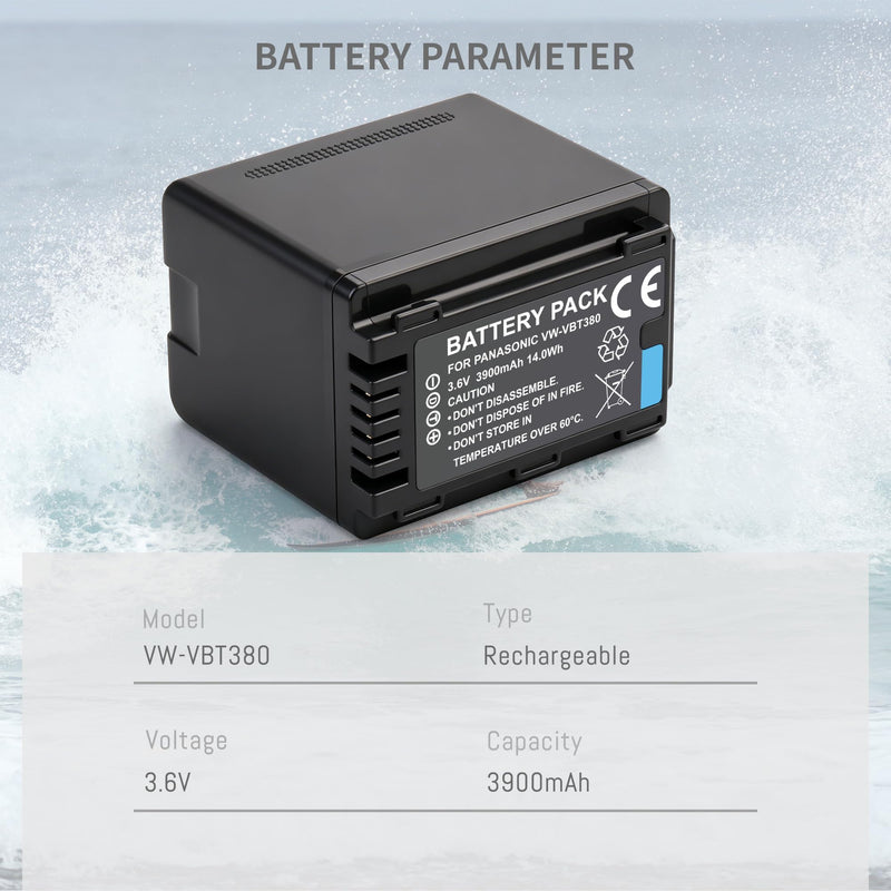 VW-VBT380 VBT380 VW-VBT190 VBT190 Battery for Panasonic HC-V800K, HC-VX1K | Compatible with HC-WXF1K, HCV520, HC-V550, HCV710, HCV720, HC-V750, HC-V770, HC-VX870, HC-VX981, HC-W580, HC-W850, HCWXF99