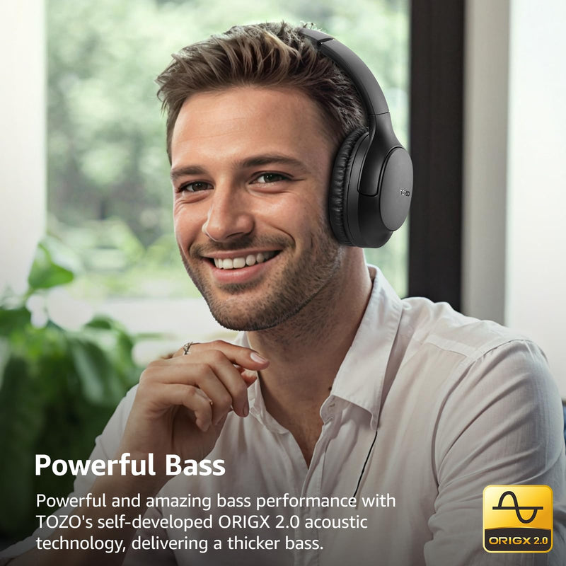 [AUSTRALIA] - TOZO Bluetooth 5.4 Over Ear Headphones, ENC Call Noise Cancelling Mic, Foldable Wireless Headset, 70H Playback, Deep Bass Stereo Sound, Customizable EQ via Button & App, for Travel and Home, Upgraded Black 