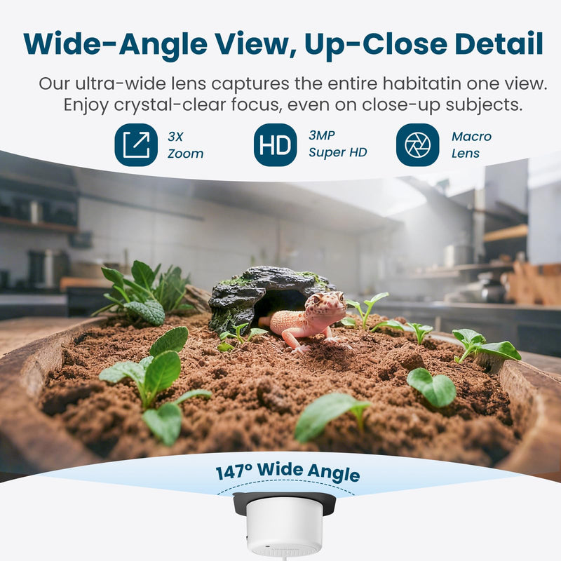 litokam F1.0 Aperture Fish Tank & Reptile Pet Camera.2K 3MP Anti-Glare Aquarium Terrarium Camera with Close-Focus Lens,No Drill Mount