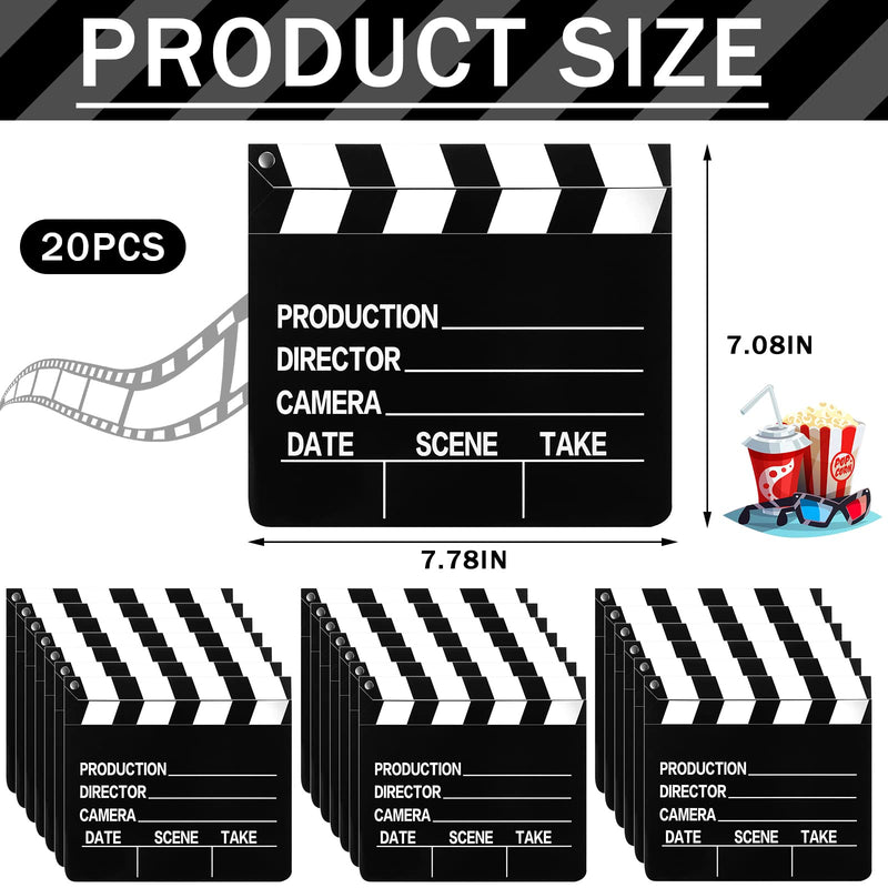 Movie Film Clap Board Movie Night Party Decorations 7 x 8 Inch Movie Clapboard Directors Clapper Writable Cut Action Scene Board Movie Night Centerpiece for Movies Films Photo Props(20 Pcs)