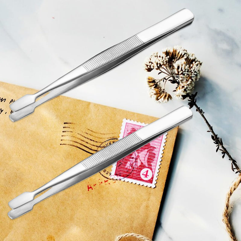 iplusmile Stamp Tweezers Set: 2 Pieces Stainless Steel Flat Wide Tweezers for Stamps, Photo Development, Craft Production