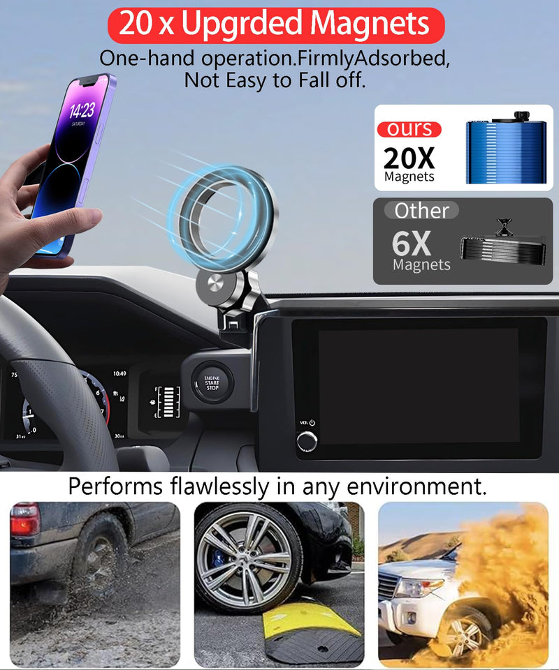 Car Phone Holder for Toyota Tacoma 2024-2026/4Runner 2025-2026 Accessories | 8" Screen Clip MagSafe Strong Magnetic Cell Phone Mount, Dual Slots Holders for Driver & Passenger,360° Rotatable Handsfree for Tacoma 2024-2026/4Runner 2025-2026 (8" Screen)