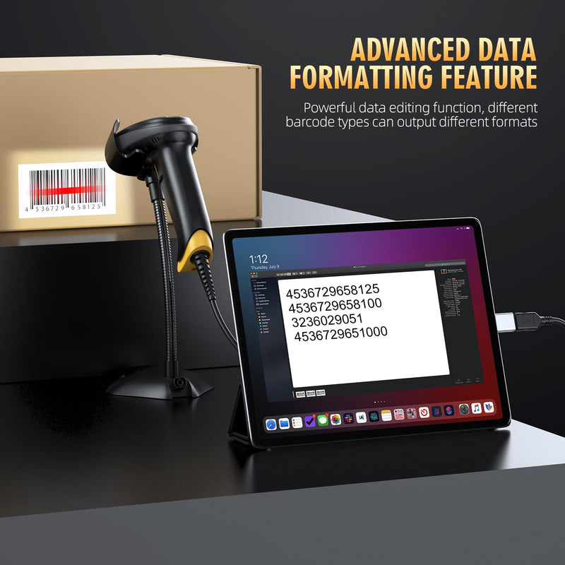 TEEMI 2D Barcode Scanner with Smart Stand USB Wired Handheld Automatic QR Data Matrix PDF417 OCR bar Codes Imager Global Shutter Computer Screen Scan for Windows Mac and Linux PC POS, Stand Included USB Wired with Stand