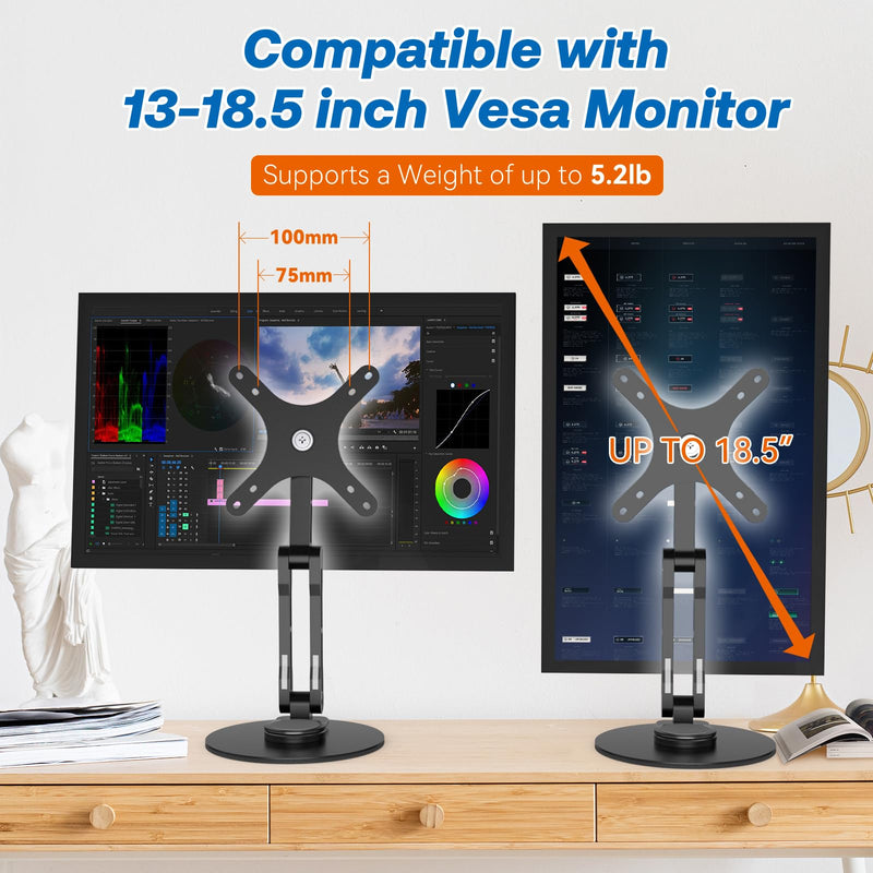 Swivel and Tilt Stand for Echo Show 15, Vesa Monitor Stand, Three-Hinge Adjustable Angle and Height with 360° Rotation Base, Supports Switching Between Landscape and Portrait Screens(Black)