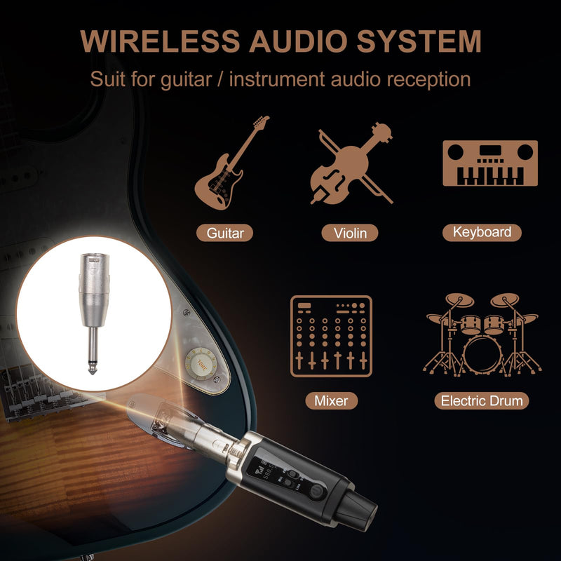 Depusheng T9 Wireless guitar transmitter receiver, Wireless Microphone Transmitter Receiver XLR Microphone Wireless System for Dynamic and condenser Microphone Audio Mixer, With 48V phantom power