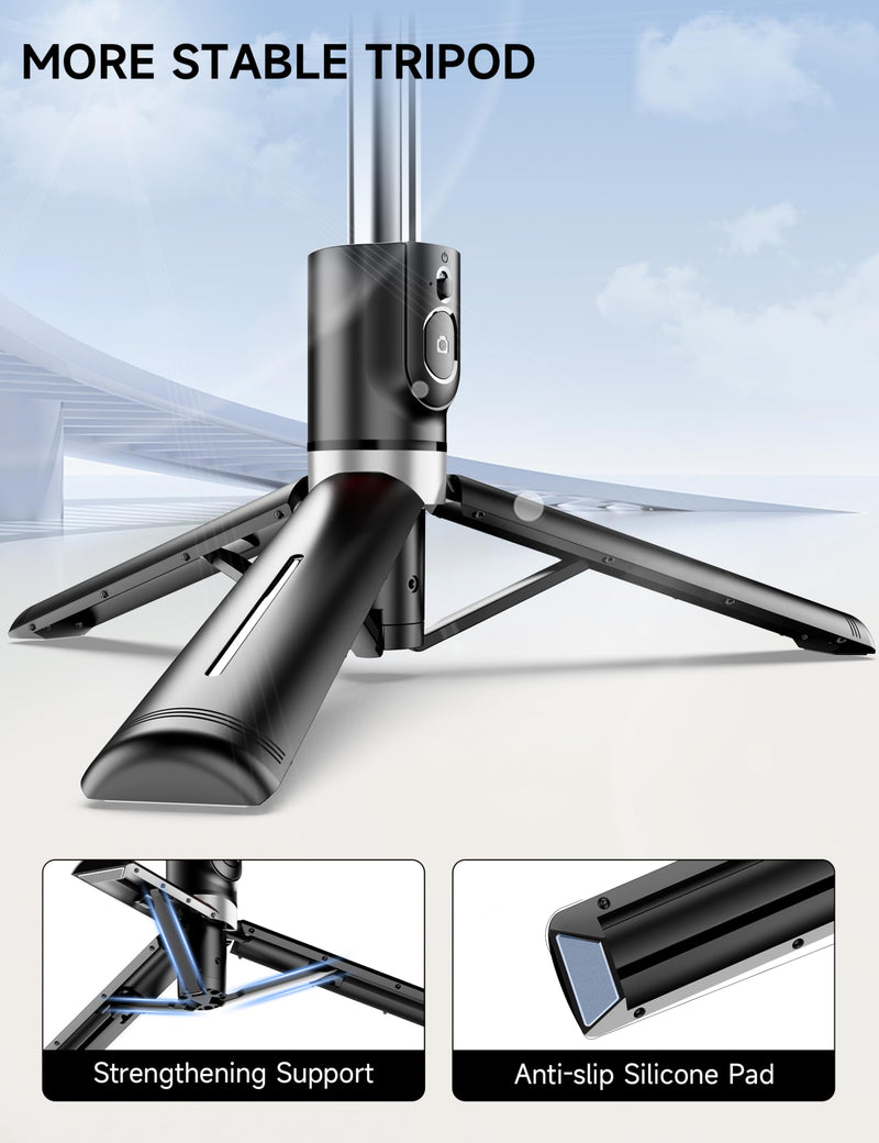 45" Selfie Stick Tripod with 2 Lights, Extendable 5 in 1 Selfie Stick Phone Tripod, Portable Selfie Sticks with Wireless Remote Compatible with iPhone 15/14/13 Pro Max, Samsung, Android, Gopro Black(with 2 Light)