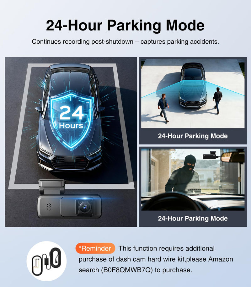 AINAVI Front Dashcam for Cars, Mini 2K Dash Camera, Dash Cam Built-in WiFi Wireless with APP Control, Hidden-Style Single Car Camera/WDR/Night Vision/G-Sensor/24H ParkingMode