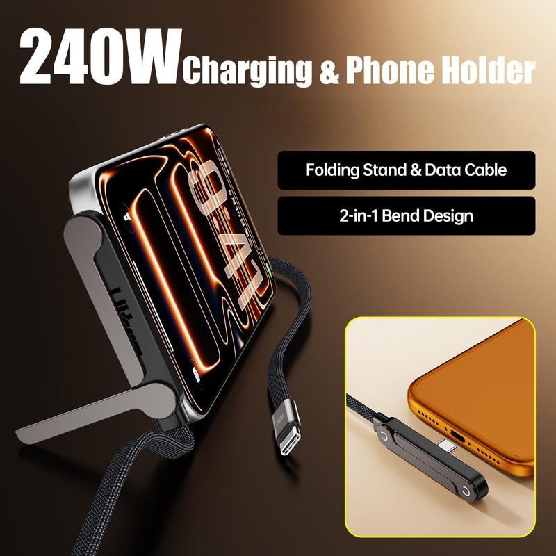 Foldable Charging Stand Compatible with Ray Ban Meta/Display Charging Case & Phone, 240W Fast USB C to USB C Multi-Functional Charging Cable for Smart Glasses Box