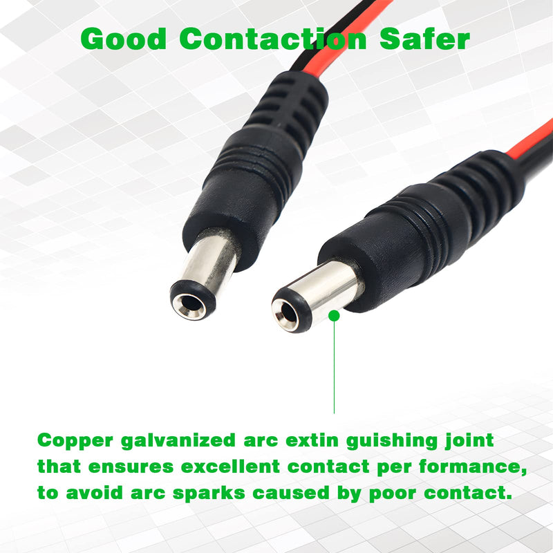 DC Power Pigtails Cable, 20Pcs DC 5.5 X 2.1 mm Barrel Male DC Plug Connector Pigtail for Led Strip, Security Camera Wire CORD20PC