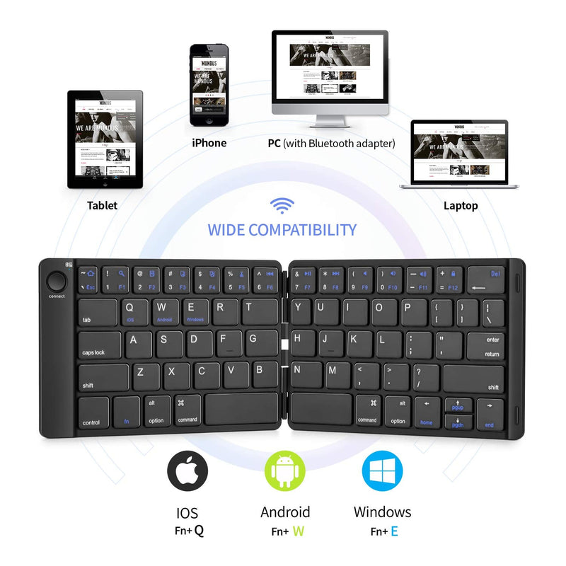 Samsers Foldable Bluetooth Keyboard - Portable Wireless Keyboard with Stand Holder, Rechargeable Full Size Ultra Slim Folding Keyboard Compatible IOS Android Windows Smartphone Tablet and Laptop-Black Black