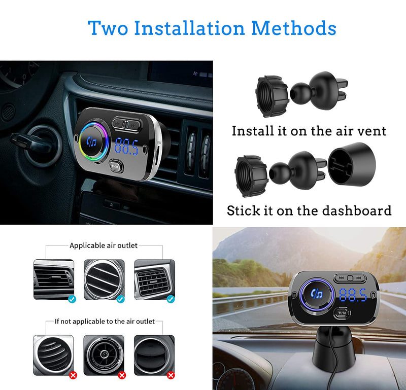 [AUSTRALIA] - FM Transmitter Bluetooth 5.0 Hands-Free Car Kit with Quick Charge QC 3.0 Car Radio Adapter with Microphone CVC Noise Reduction 