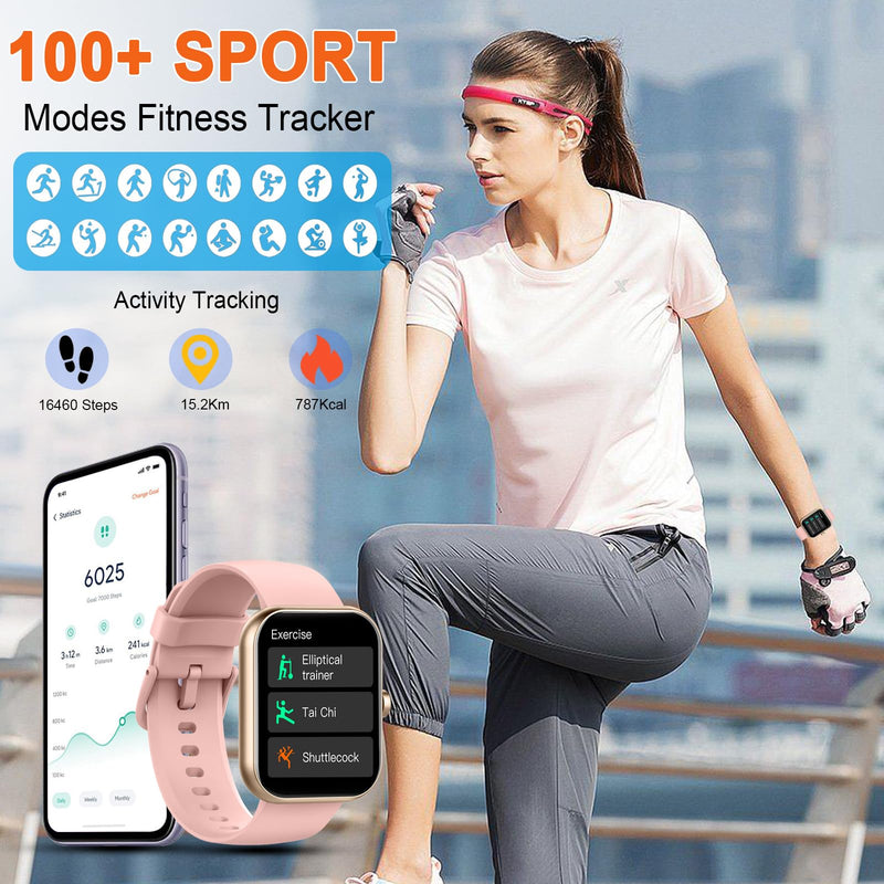 Smart Watch, 1.96" Smartwatch for Women Men (Answer/Make Call), Fitness Tracker with 110+ Sport Modes, IP68 Waterproof, Heart Rate/Sleep/Spo2 Monitor, Pedometer, Activity Tracker for Android iOS Rose