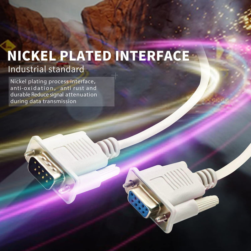 DaFuRui 3Pack 8.2ft/2.5m RS232 Cable White DB9 RS232 Male to Female Serial Cable Straight Through Adapter Wire for Connect Various Serial Interface Devices 8.2ft 2.5m RS232