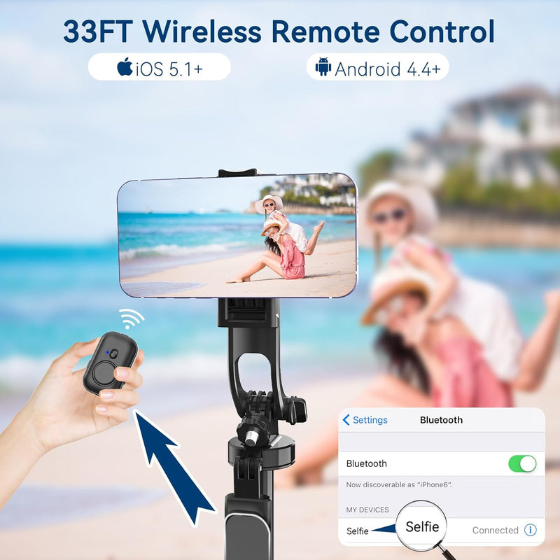 [AUSTRALIA] - Fugetek 48" Compact Selfie Stick & Tripod, Extendable, Wireless Bluetooth Remote, Lightweight Aluminum, Travel Ready, Compatible with iPhone 14 13 12 Pro Xs Max Xr X 8Plus 7 & Android Black 