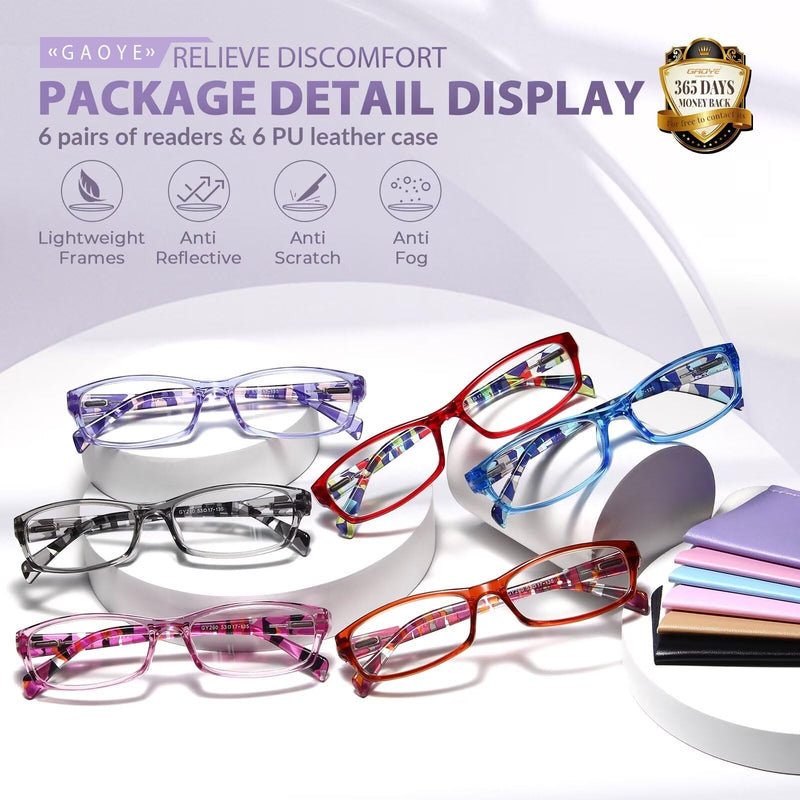 Gaoye Reading Glasses for Women, 6 pack Fashion Readers for Women Men Spring Hinge Eye Glasses, Blue Light Reading Glasses Anti Eyestrain *C1 Mix Color 1.75 x