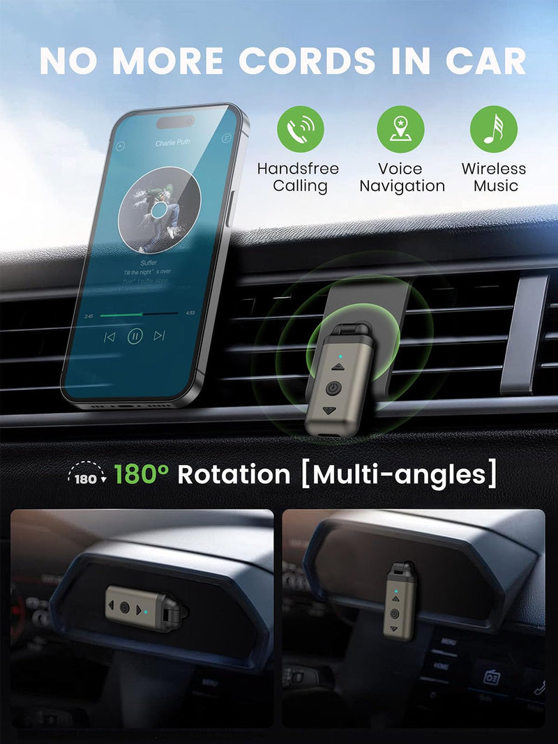 HVMLAK Air88 Bluetooth 5.4 Aux Adapter, 180° Swivel 3.5mm Jack Receiver for Car Home Stereo, Handsfree Calls, 12 Hours Battery, HiFi Sound, Solid Metal Case