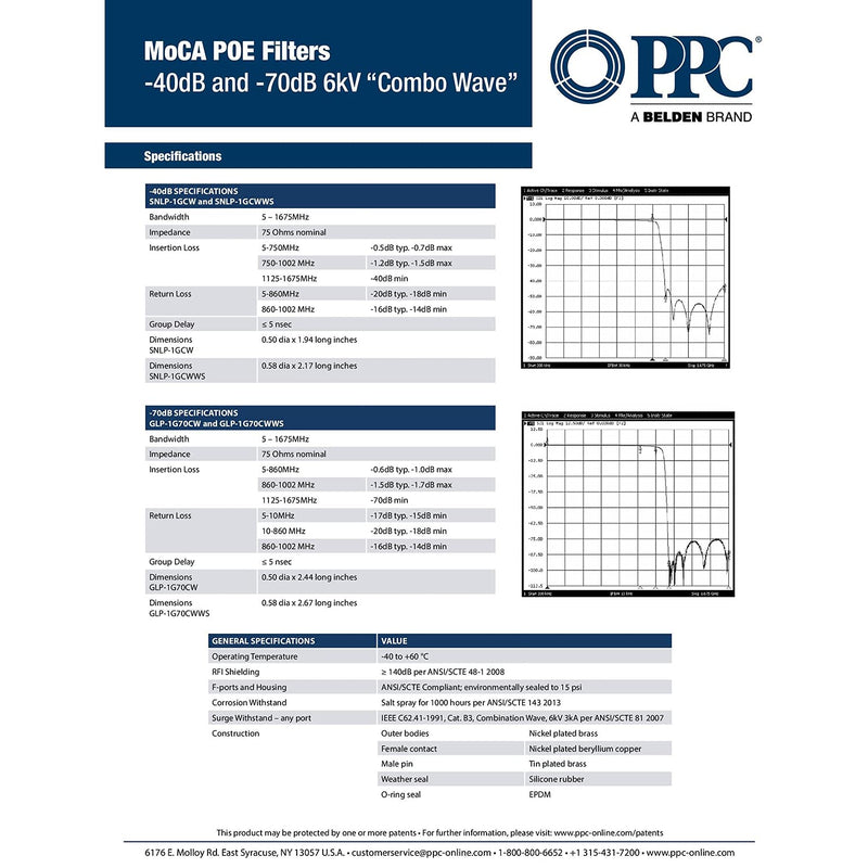 PPC SNLP-1GCW MoCA 'POE' Coax Filter Cable TV Eliminate Multi-Room DVR Interference & Modem