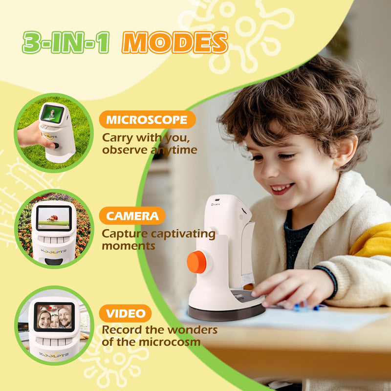 Microscope for Kids, 1000X HD Pocket Kids Microscope, 2.1'' LCD Screen Mini Micrscope for Kids 8-12, Science Mini Scope Toy Kits, Handheld Miniscope Educational Gifts for Kids, 32 GB TF Card Included Warm White