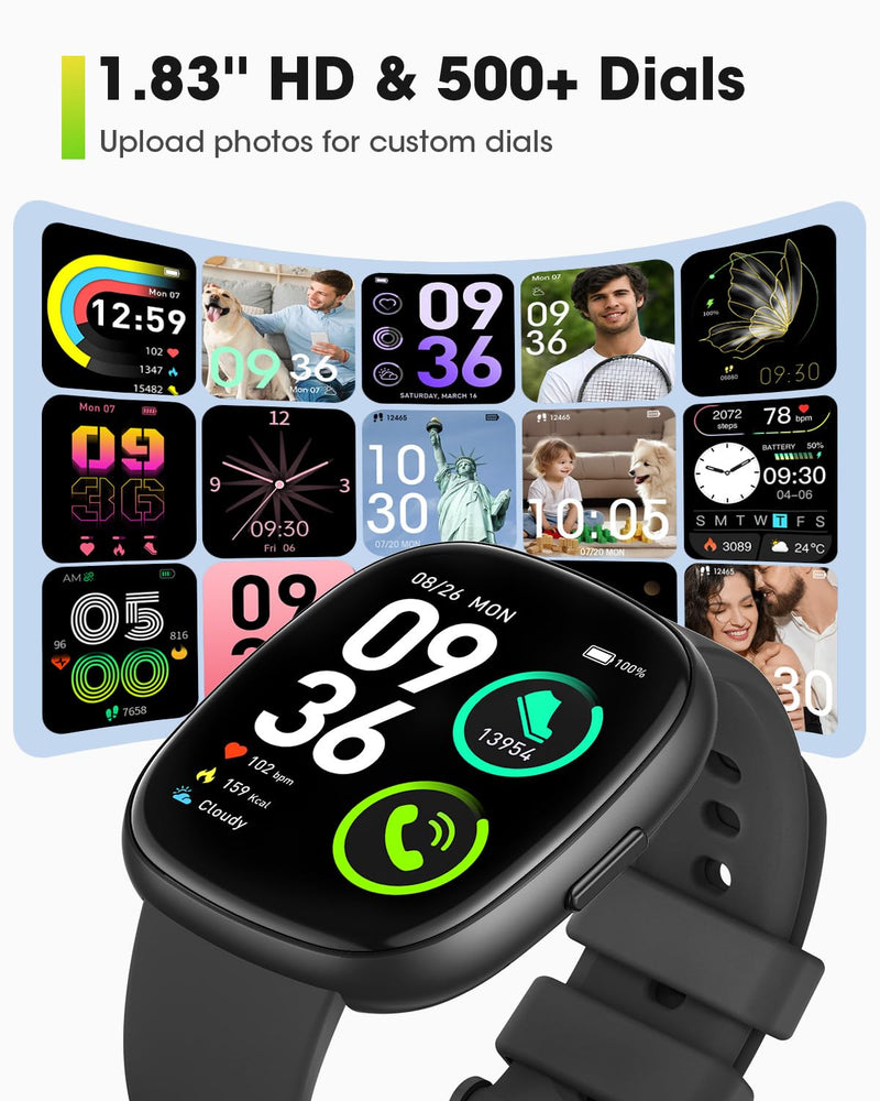 Smart Watches for Men Women Fitness: Fitness Tracker with Blutooth Call 24/7 Heart Rate SpO2 Sleep Monitor 5ATM Waterproof 120+ Sport Mode Activity Trackers Compatible iPhone Android Phones (3 Bands) Black