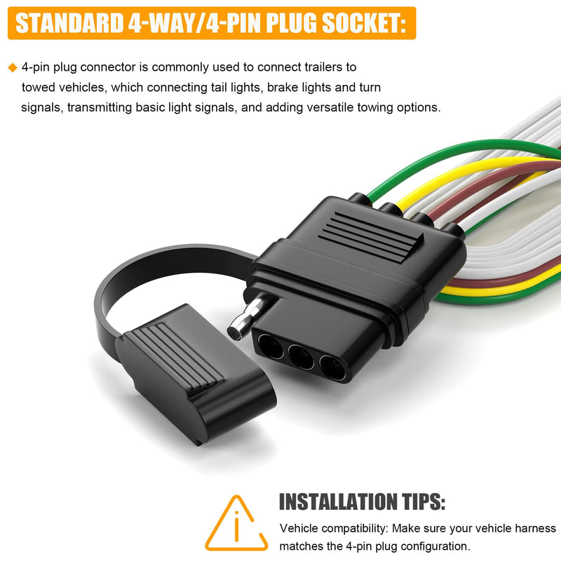 [AUSTRALIA] - PSEQT 3-to-2-Wire Splice-in Trailer Tail Light Converter with 4-Pin Flat Plug Wiring Harness Waterproof for Tail Side Clearance Brake Stop Turn Signal Lights, Used in Trailer Truck Van RV ATV, 1Pcs 