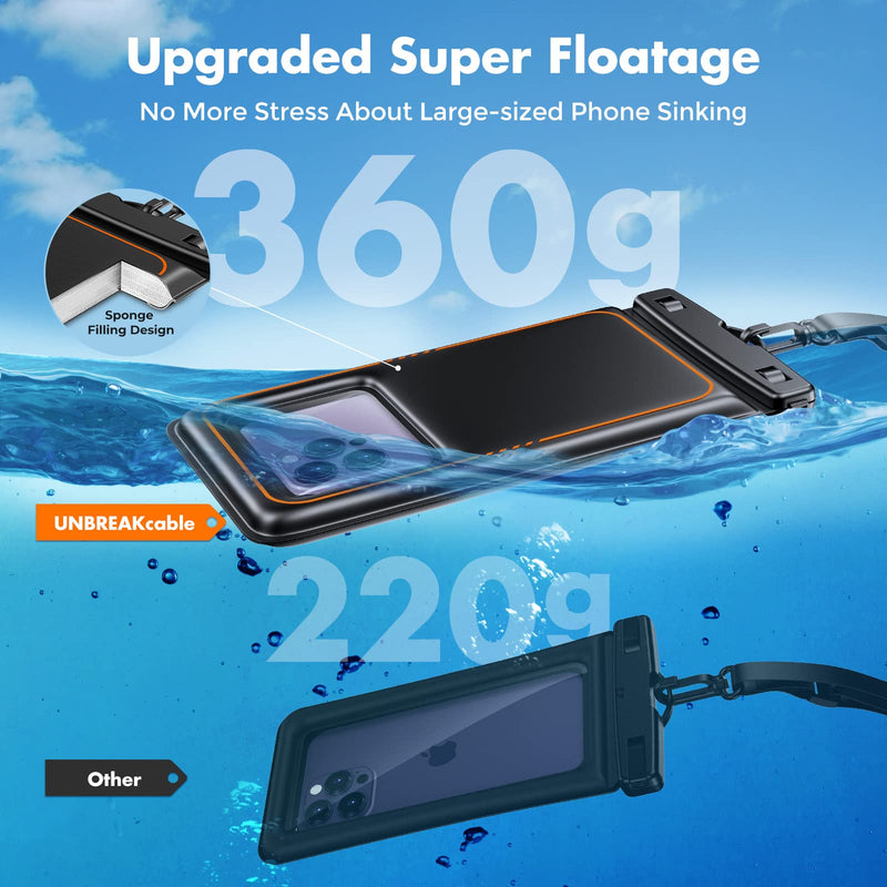 UNBREAKcable Waterproof Phone Pouch 2 Pack - IPX8 Floating Waterproof Phone Case Dry Bag for iPhone 15 14 Pro 13 13 Pro Max 12 11 XR XS SE 2022/2020, Samsung S24 S23 S22 S21 FE, Up to 7.0 inch- Black