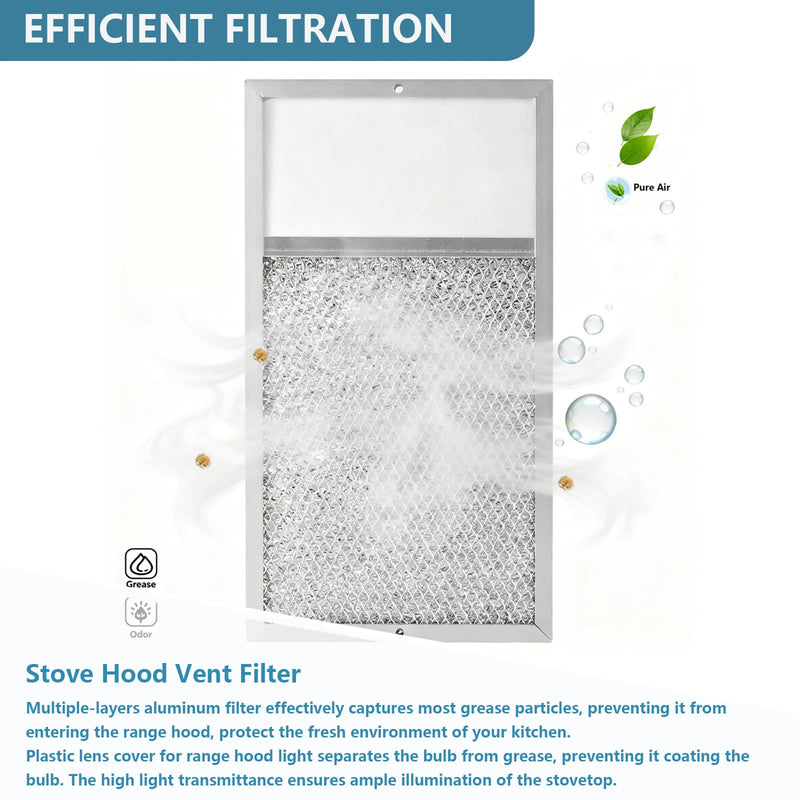 R610027 Range hood Filter with Light Lens Replacement For Broan range hood R610027 SR610027 1568322 1568323 PM25WW PM25BL AL9245 Aluminum Mesh Grease Filter 7-5/8" x 14-1/8" x 3/8" 2 Pack