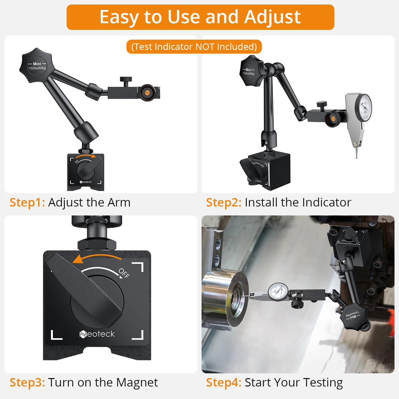 Neoteck Magnetic Tripod Measuring Stand for Dial Gauge with Central Clamping Magnetic Dial Gauge Base Stand Holder Measuring Tripod 60 kg Max. Tensile Force - Black 132 lbs (60 kg)