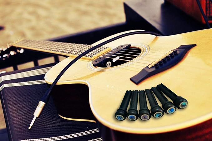Acoustic Guitar Bridge 6PCS Ebony Guitar Bridge Pins Inlaid Abalone Dot Brass Rings Replacement