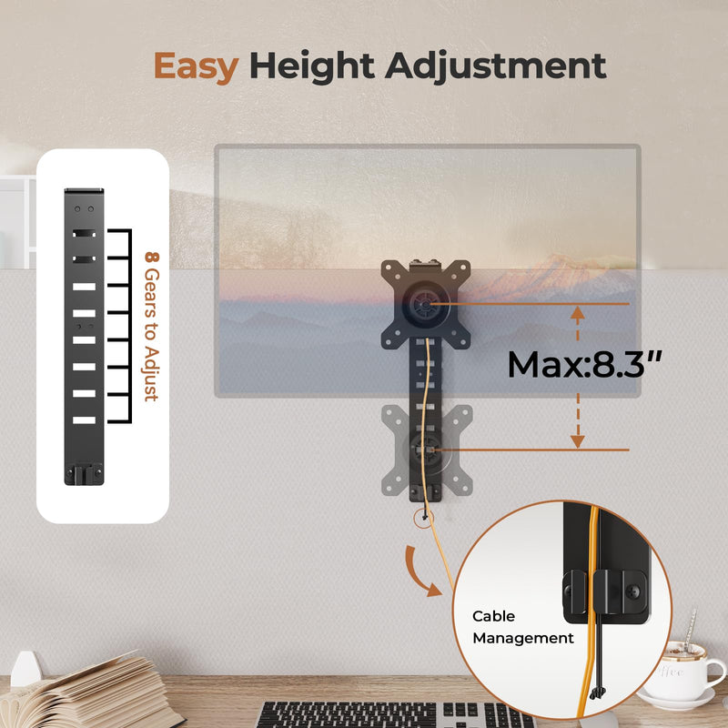 JOY worker Cubicle Monitor Mount, Angle & Height Adjustable Monitor Hanger | VESA 75*75/100*100mm, Fits 13-34 inch Monitors, Clamp Hook Top Holds Up to 17.6 lbs, for Office Use, Black
