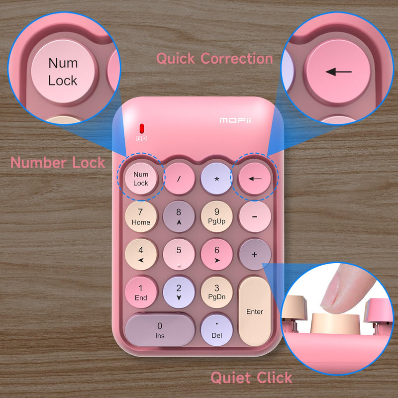 [AUSTRALIA] - MOFII Wireless Number Pads - Pink Numeric Keypad 18 Keys USB 2.4G Round Keycap Colorful Extensions Keypads, Financial Accounting Portable Numpad 10 Key for Laptop/PC/Notebook/Surface Pro 
