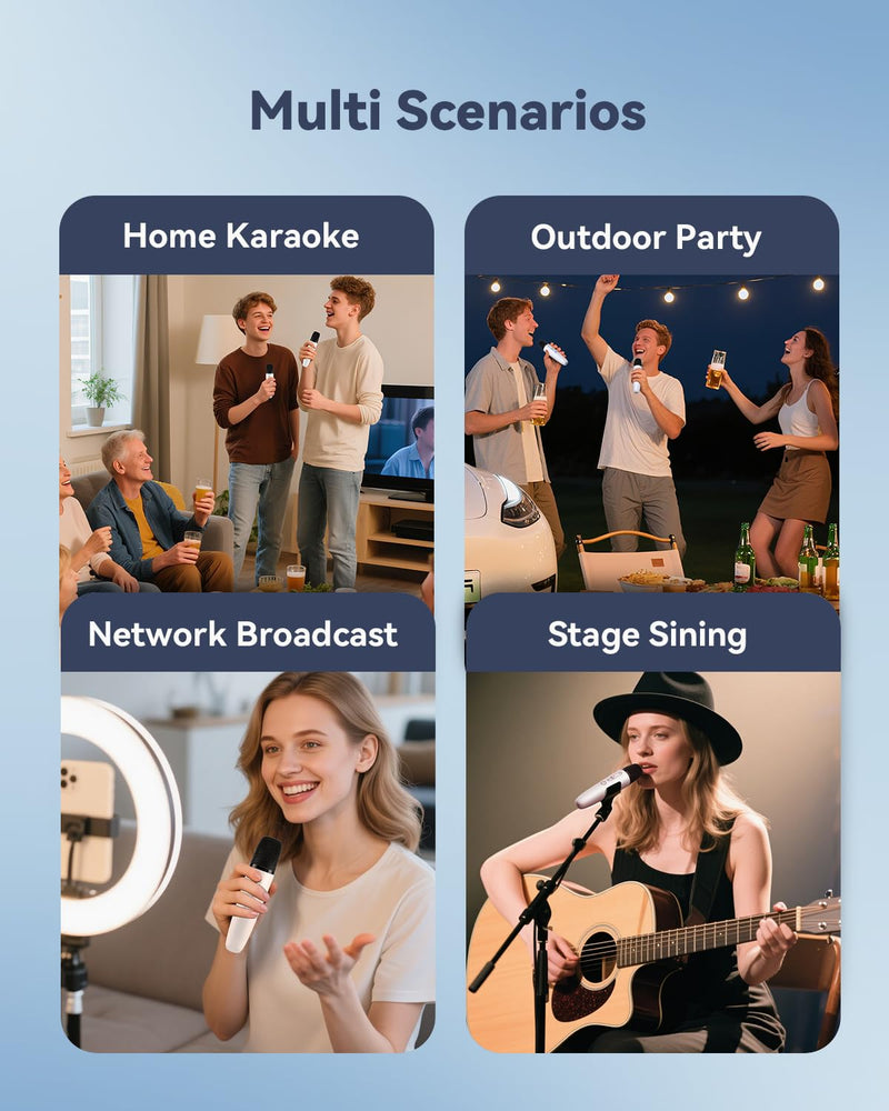 Wireless Karaoke Microphones with 8 Joy Tune Effects, Handheld Rechargeable Single Mic with 3.5mm AUX Receiver, Car Karaoke Micphone with Portable Storage Bag for Cars, Speaker, Phones (Not for Tesla)