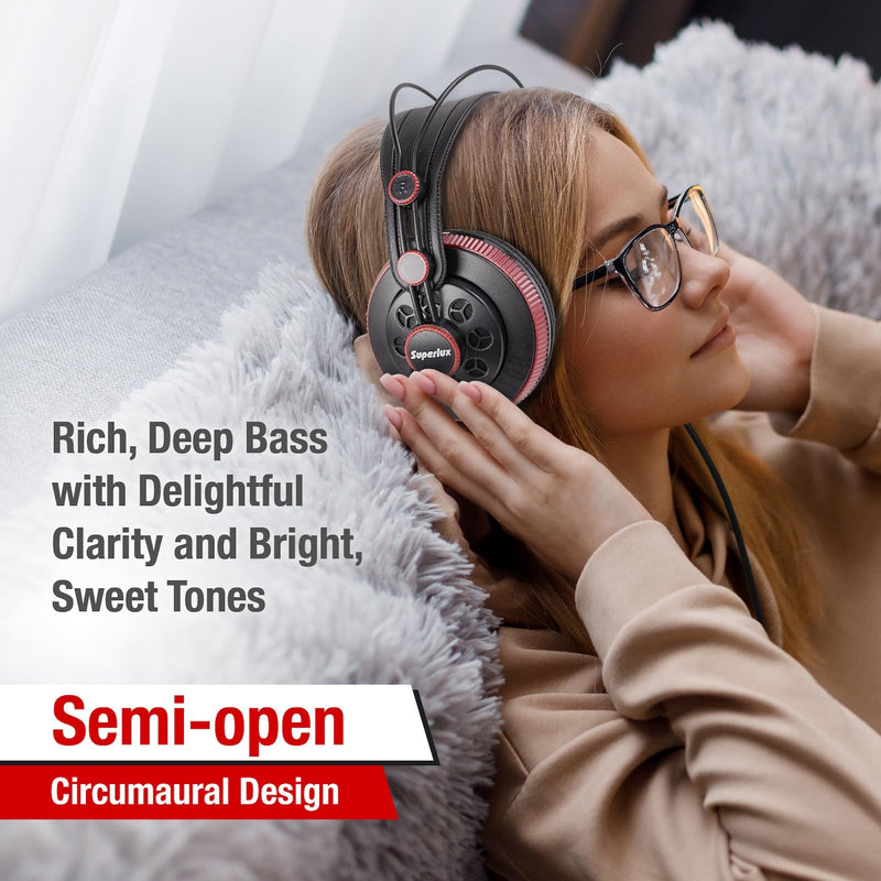 Superlux HD681 AIR Semi-Open Studio Headphones, 50mm Drivers, 32Ω, Black | For long mixing, gaming and music sessions; two pad options pair with 50mm drivers and a wide 10Hz–30kHz range HD681AIR
