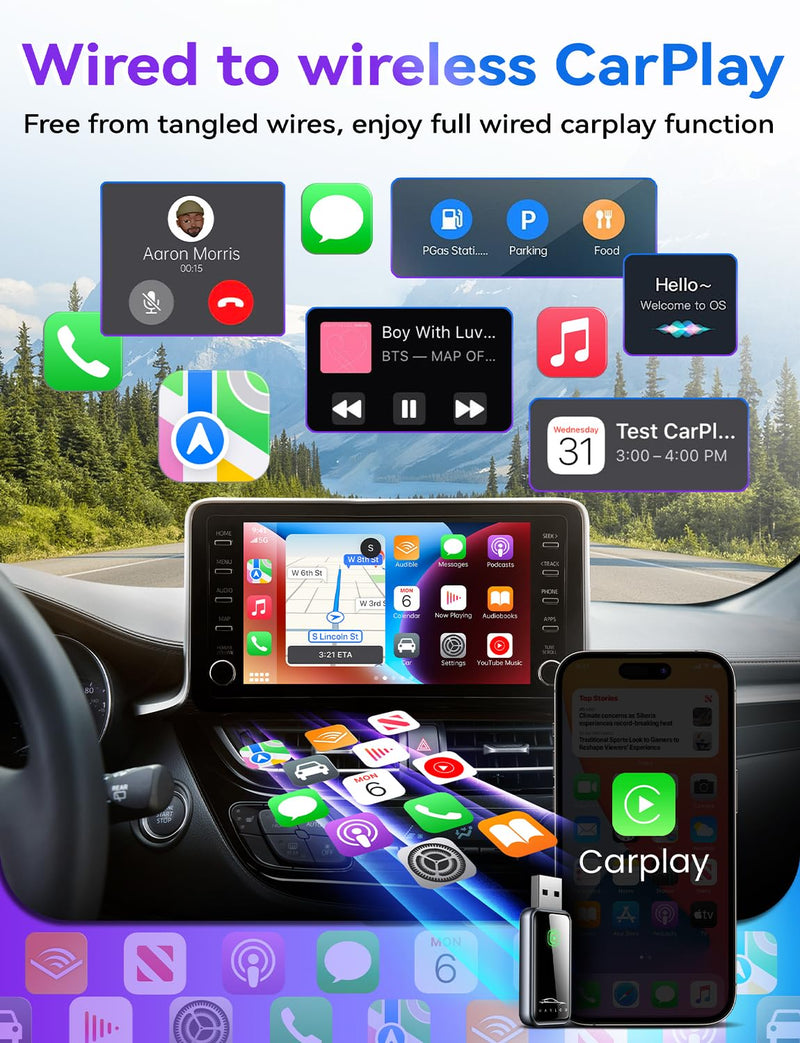 Wireless CarPlay Adapter for iPhone, Stable Fast Mini Carplay Adapter, 2026 Upgraded Wired to Wireless Carplay Dongle, Plug & Play, OTA Upgrade, for iOS 10+ & Cars with Wired CarPlay (Gray)