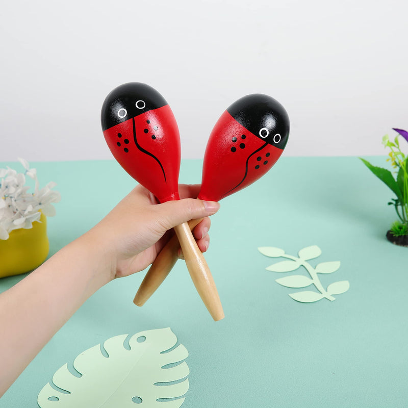 Maracas, Wooden Shaker Musical Percussion Instrument for Adult Kids Babies Toddlers, Red Ladybird