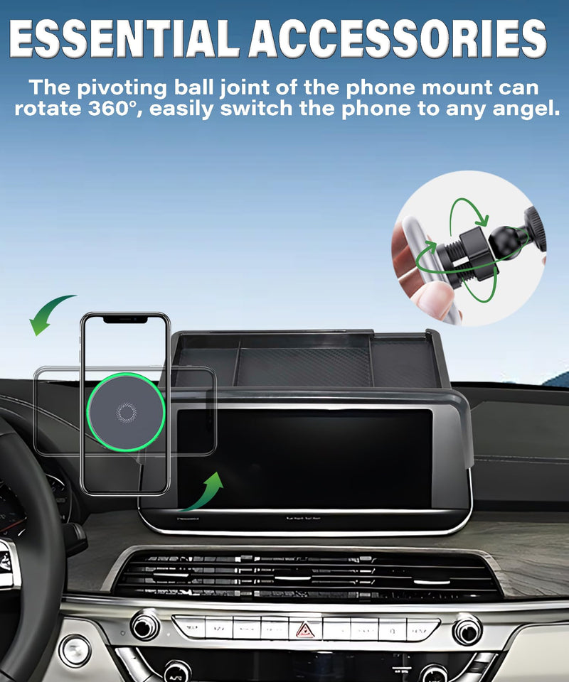 Car Phone Mount for Kia Telluride 2020 2021 2022 Accessories | 10.25-in Screen Clip-On 360° Rotatable 15W Fast Wireless Charger Magsafe Cell Phone Holder,with Dashboard Storage Tray for 2020-2022 Kia Telluride(10.25 Inch with Tray)