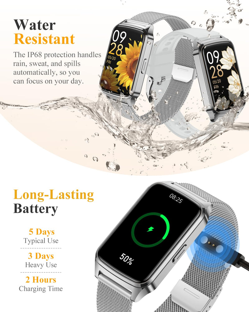 Fitness Activity Tracker for Women Men with Step Counter, Calorie/Distance/Sleep Monitor, IP68 Waterproof for Android iPhone, Silicone Smart Watch Smartwatch with 110+ Sport Modes (Silver) Silver