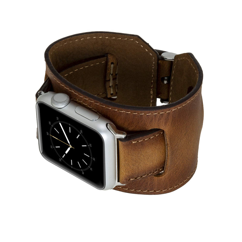 Venito Ancona Cuff Leather Band for Apple Watch 49/45/44/42mm, Replacement Strap for iWatch Ultra 3/2/1, SE 3/2/1, Series 11 10 9 8 7 6 5 4 3 2 1, (Antique Brown w/Silver Connector&Clasp)