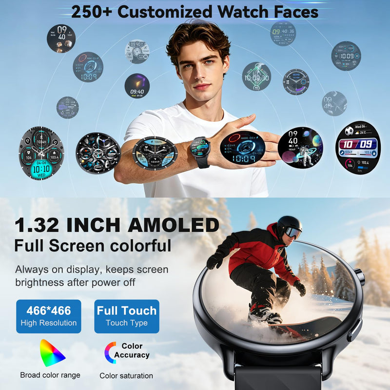 Smart Watch for Women Samsung iPhone Compatible: 1.32" AMOLED Smartwatch for Android Phones (Answer/Make) Fitness Tracker Heart Rate/Sleep/SpO2 Monitor Watches for Women IP68 Waterproof 130+Sport Mode Black